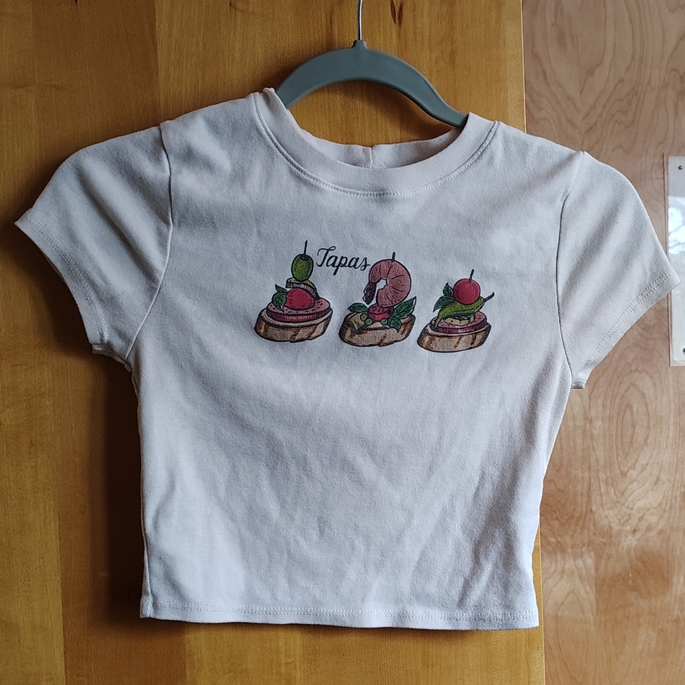 Forever 21 White Tapas Graphic Crop Top